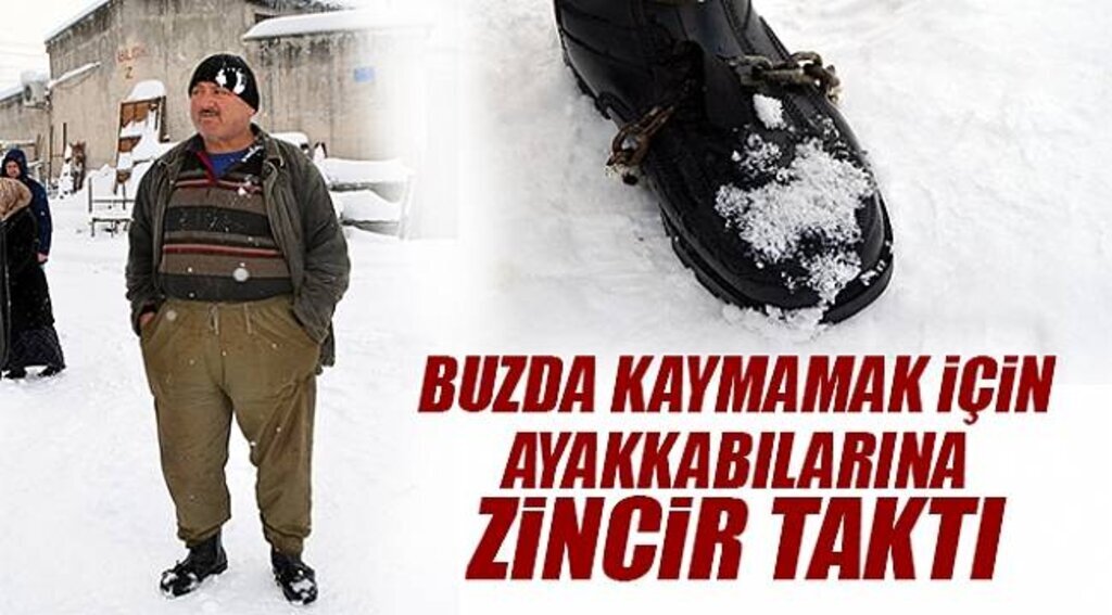 Buzda Kaymamak İçin Ayakkabısına Zincir Taktı