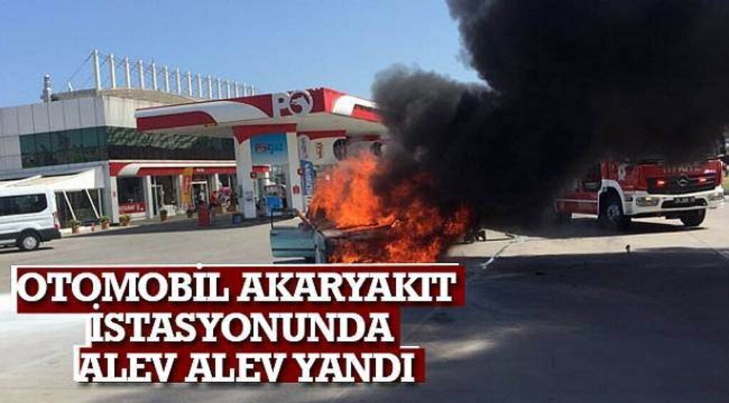 SAMSUN HABER - Otomobil akaryakıt istasyonunda alev alev yandı