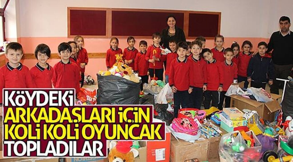 Köydeki arkadaşları için koli koli oyuncak topladılar