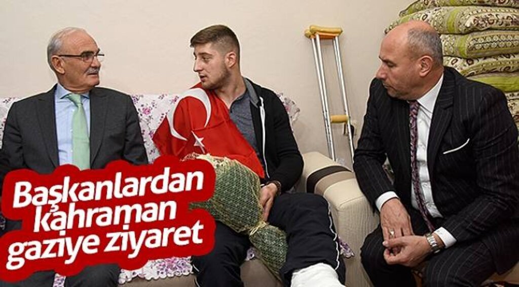 Başkanlardan kahraman gaziye ziyaret