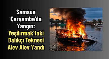 Samsun Çarşamba’da Yangın: Yeşilırmak’taki Balıkçı Teknesi Alev Alev Yandı