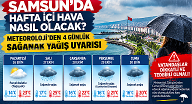 SAMSUN'DA HAFTA İÇİ HAVA NASIL OLACAK? METEOROLOJİ'DEN 4 GÜNLÜK SAĞANAK YAĞIŞ UYARISI